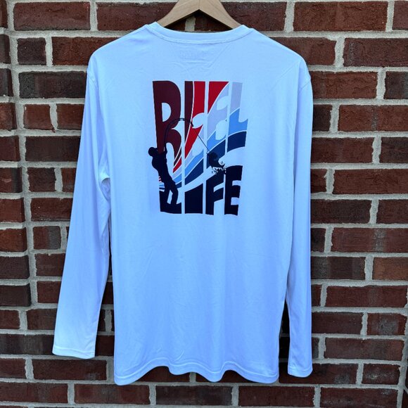 Reel Life Fishing Tee Mens Large White Long Sleeve Casual Beach Sea - Picture 1 of 10